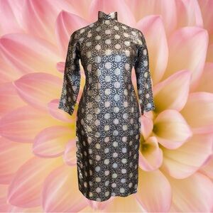 Vintage Multicolored Metallic Asian Cheongsam Jacquard Dress Size L